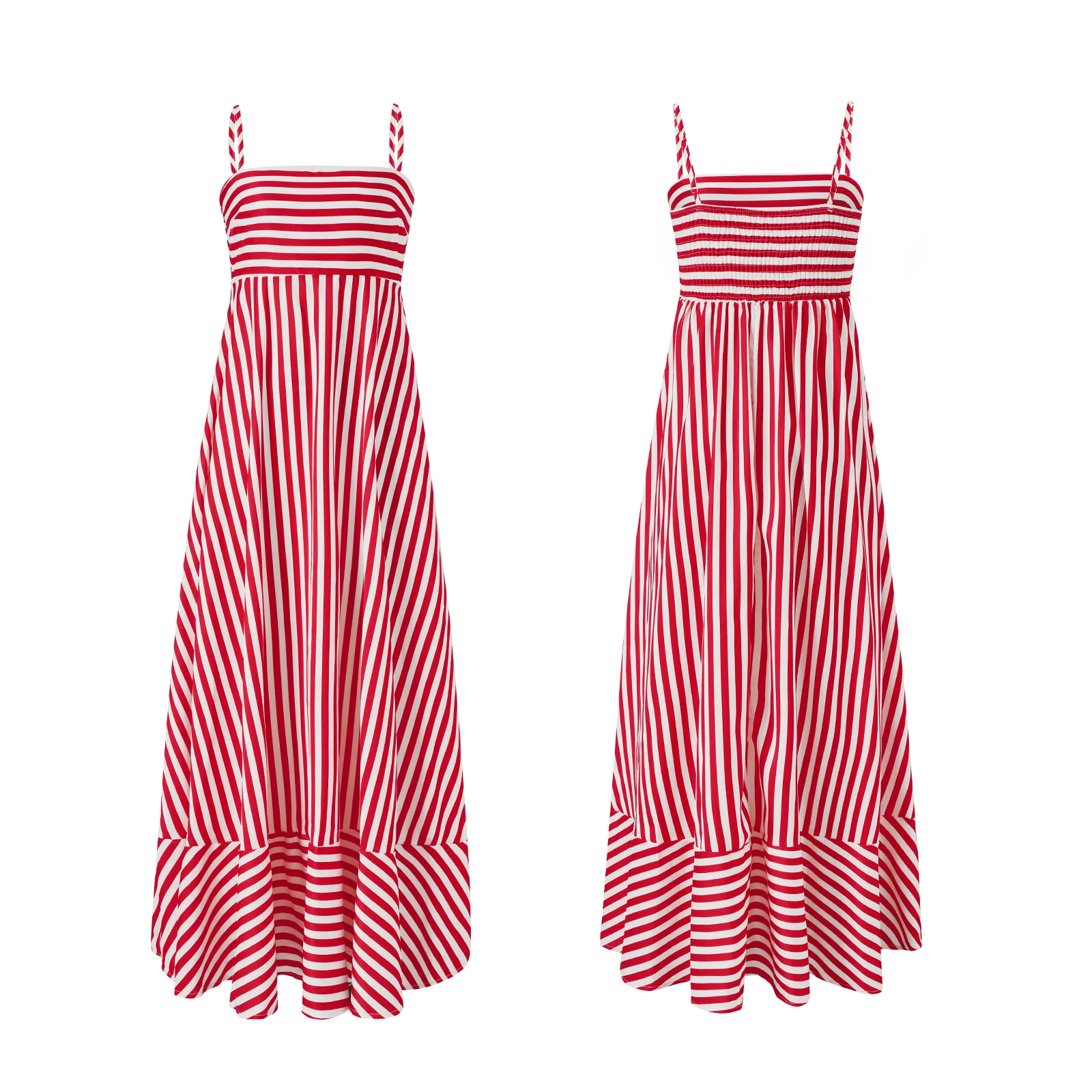 2025 Women's Long Cami Dress Stripe/Dot Print Spaghetti Strap Backless A-Line Flowy Dress