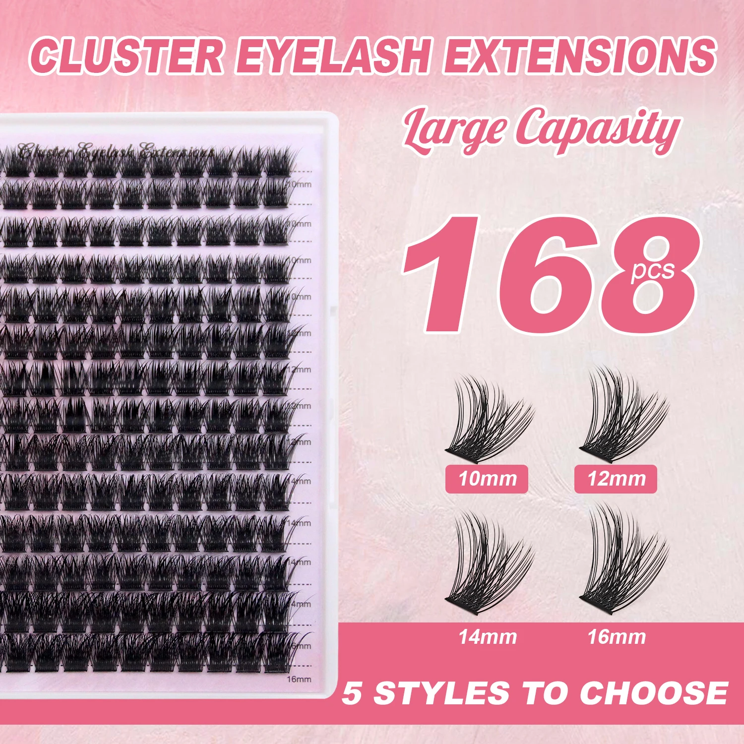 168PCS DIY Cluster Lashes Kit D Curl Individual Eyelash Extension with Bond&Seal Tweezers, 10-16mm Mix Length Travel Home Set
