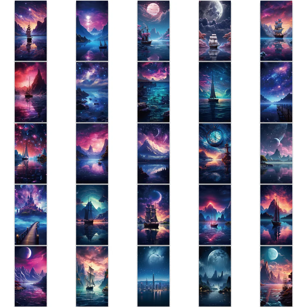 50pcs INS Style Starry Sky Sticker Night View Cartoon Graffiti Sticker Waterproof DIY Laptop Guitar Phone Envelope Art Aesthetic