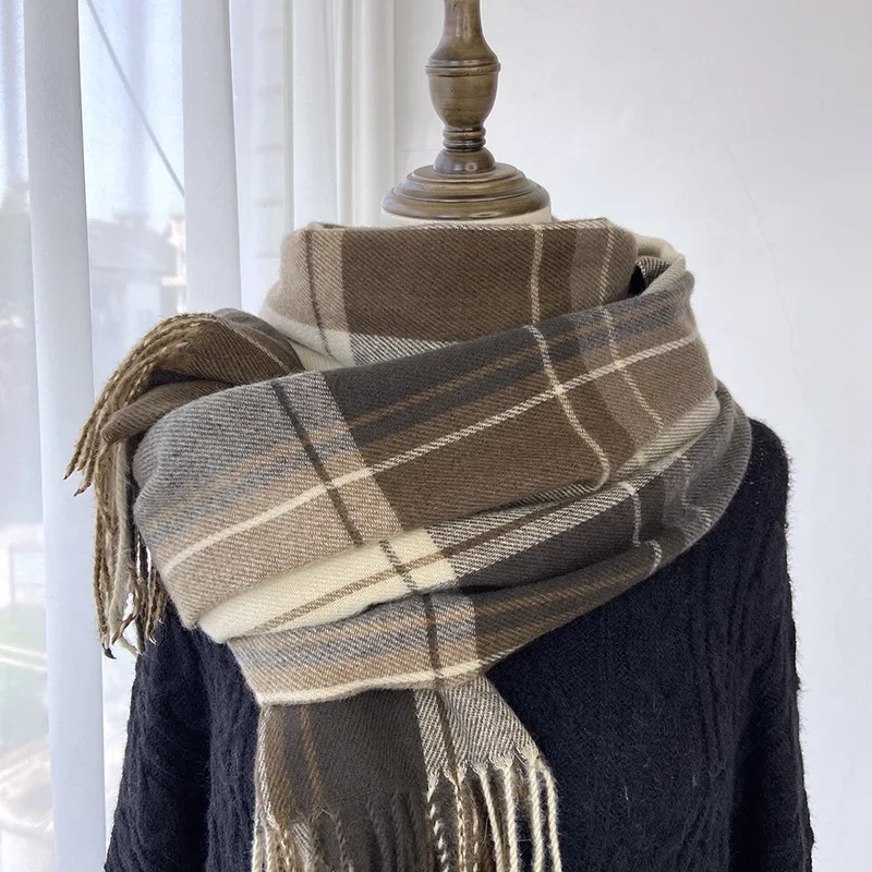 

2022 New Women Plaid Scarf Winter Shawls Cashmere Thick Wraps Lady Tassel Warm Scarves Hairy