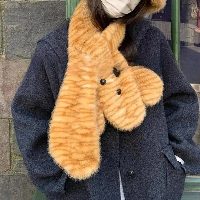 Winter Hat Scarf Sets for Women Thickened Warm Plush Scarf All-in-one Hooded Scarf Three-in-one Cute Bear Ear Hat Female