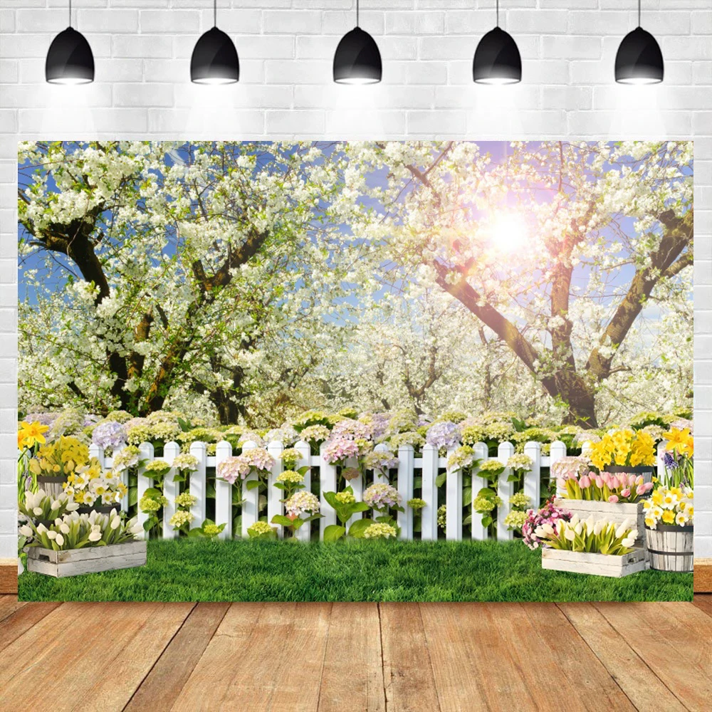 Spring Natural Scenic Backdrops Blossom Flowers Grass Vine Park Garden Photography Background Natural Landscape Photocall Studio