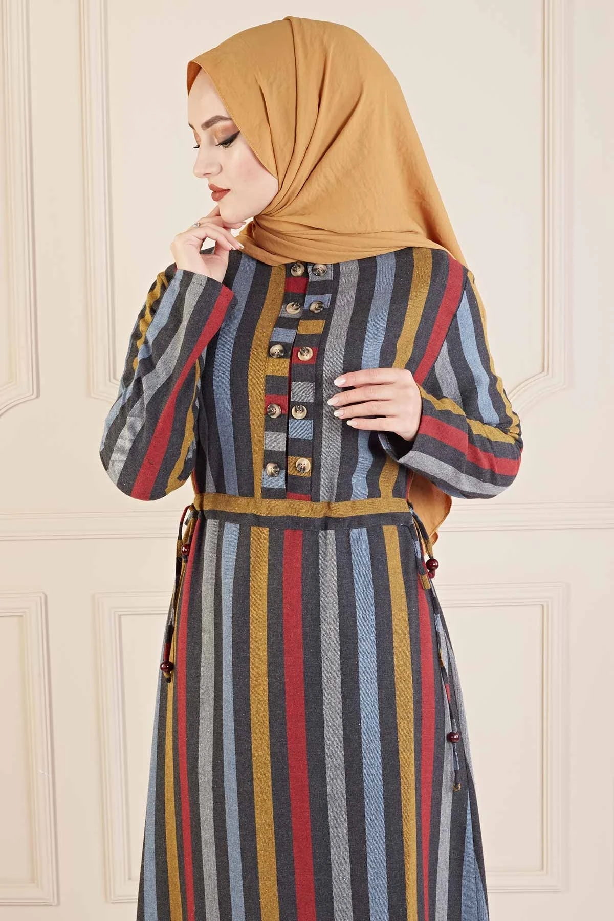 Side Gusset Tunnel Arches Dress FC Mustard Winter Autumn 2021 Muslim Women Hijab headscarf Islamic Turkey