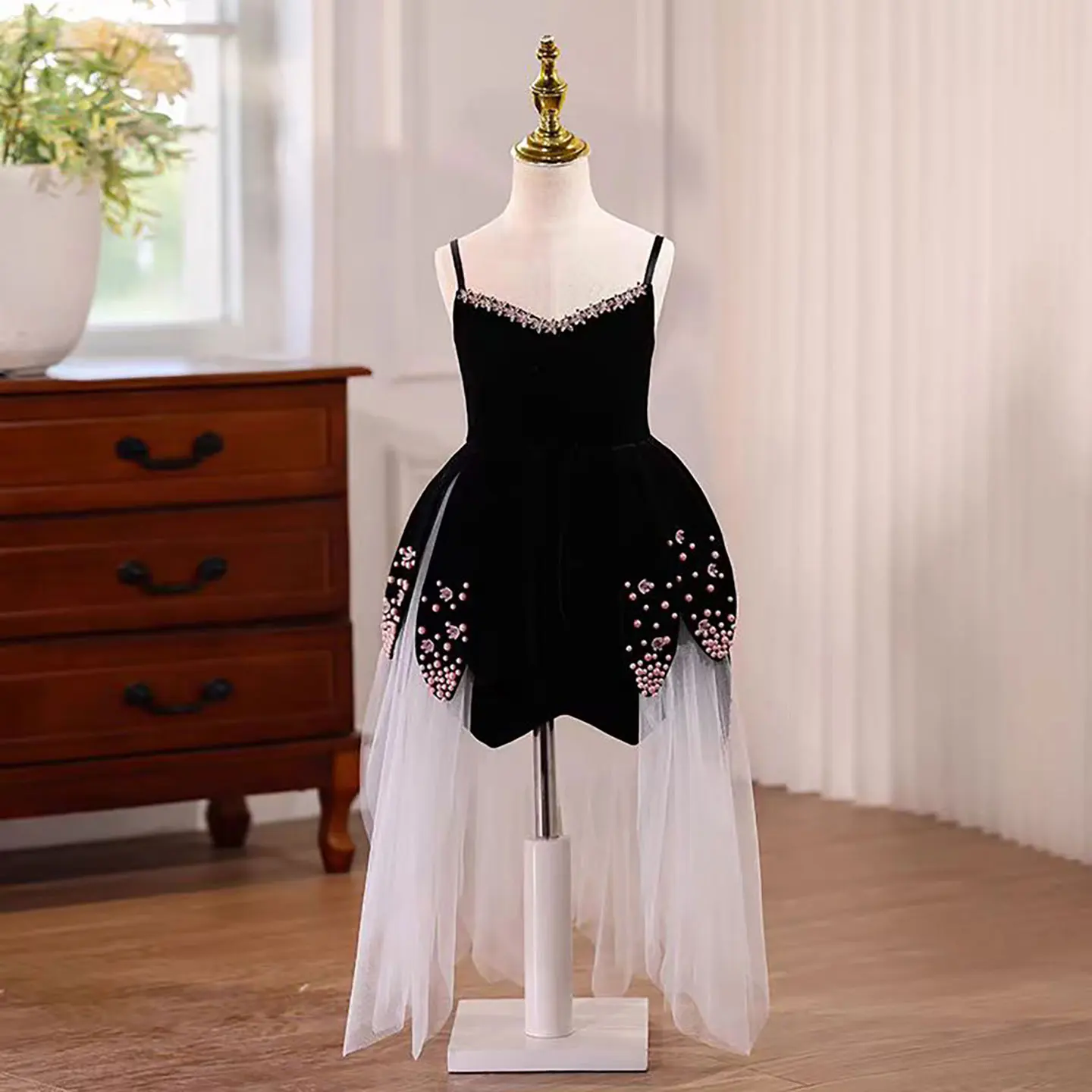 

Jill Wish J557 Luxury Black Flower Girl Dresses Pearls Sweetheart Strapless for Kids Wedding Birthday Holiday Pageant Party Gown