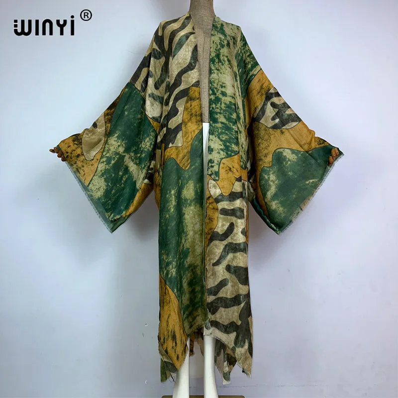 WINYI kimono Africa boho print Caftans beach swimwear 2023 Elegant Cardigan sexy Holiday maxi beach wear swimsuit summer dress