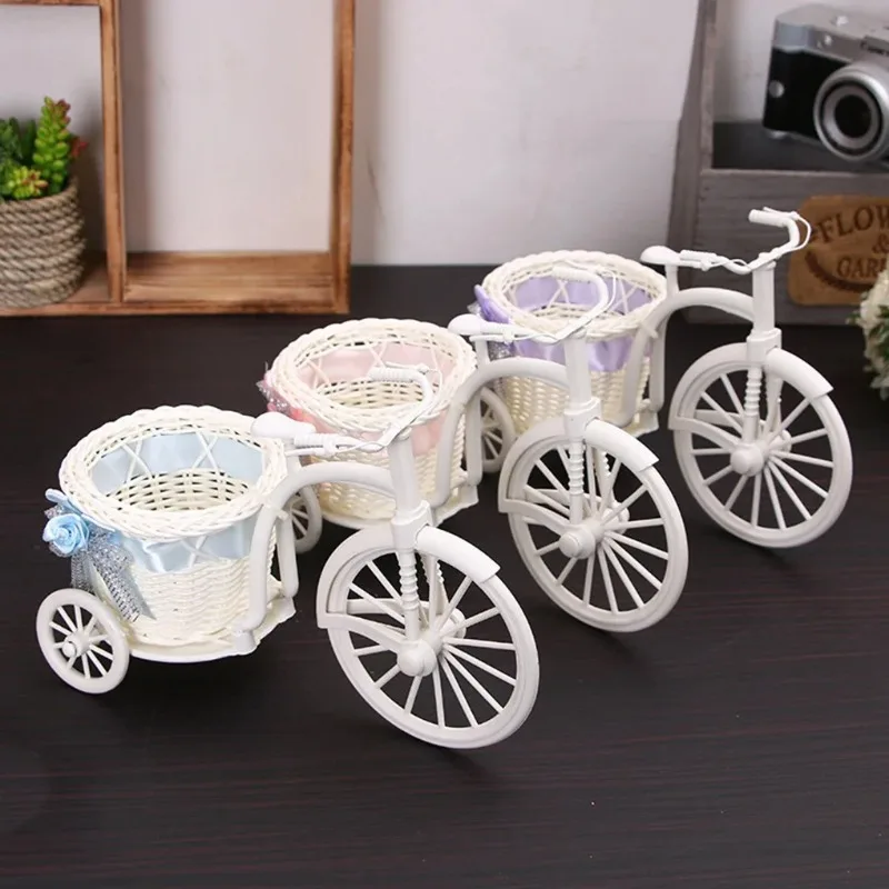 Bicycle Decoration Flower Basket Tricycle Design Newest Plastic White Vase Flower Storage Home Wedding Party DIY Deco Flower Pot