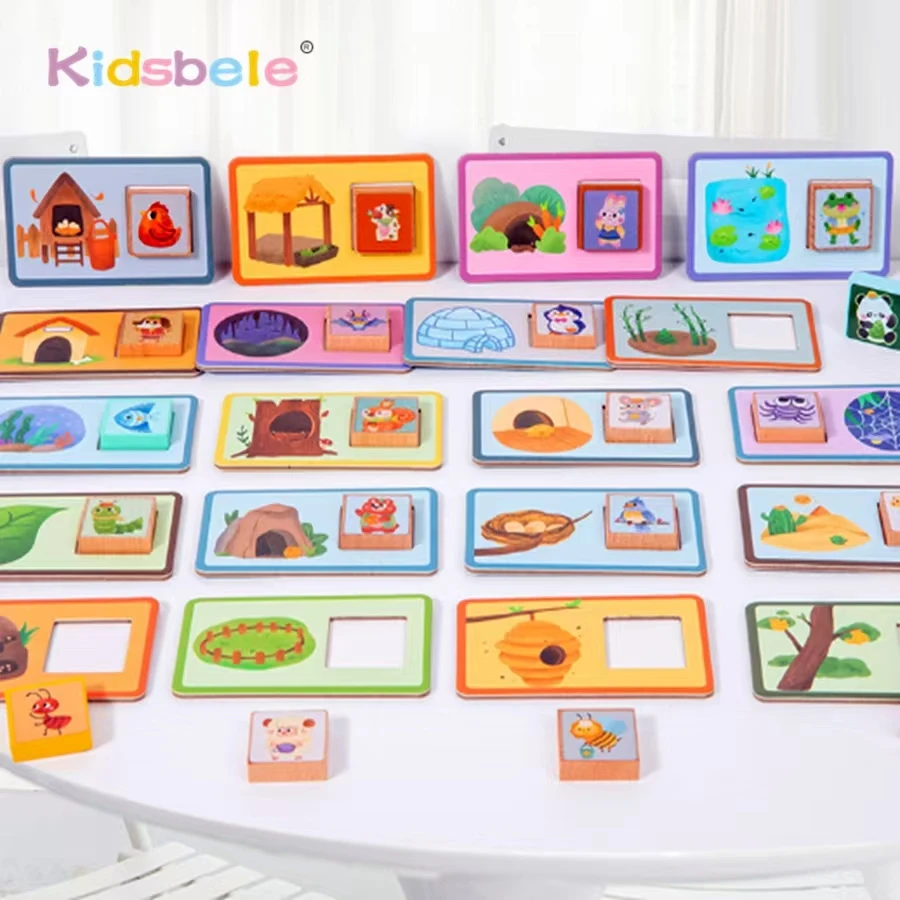 ของเล่นปริศนาจับคู่ธีมยานพาหนะมอนเตสซอรี่/เกมการ์ดจับคู่บ้านสัตว์พัฒนาการรับรู้และการประสานงานสำหรับเด็กวัยหัดเดิน