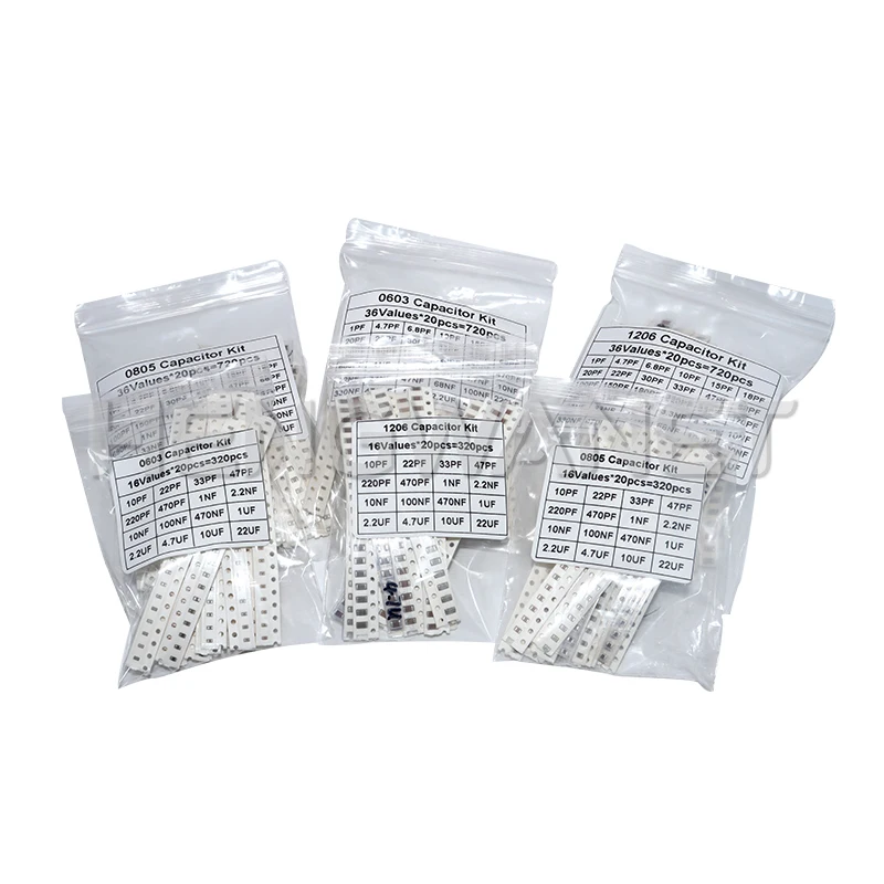 320 Stück 720 Stück 0603 0805 1206 SMD-Kondensator-Set Sortiertes Kit 16/36 Werte 1PF ~ 1UF