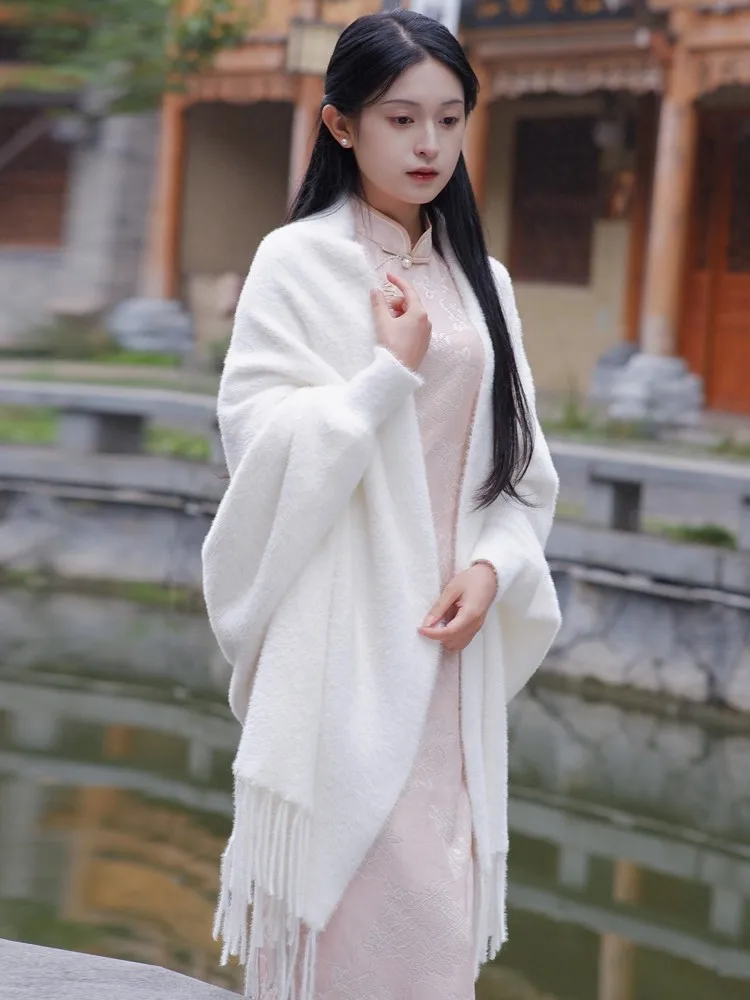 ロングタッセルショールコート-ヴィンテージチャイナスタイルアウター-ミンクベルベット素材-レディース-暖かい-秋冬用