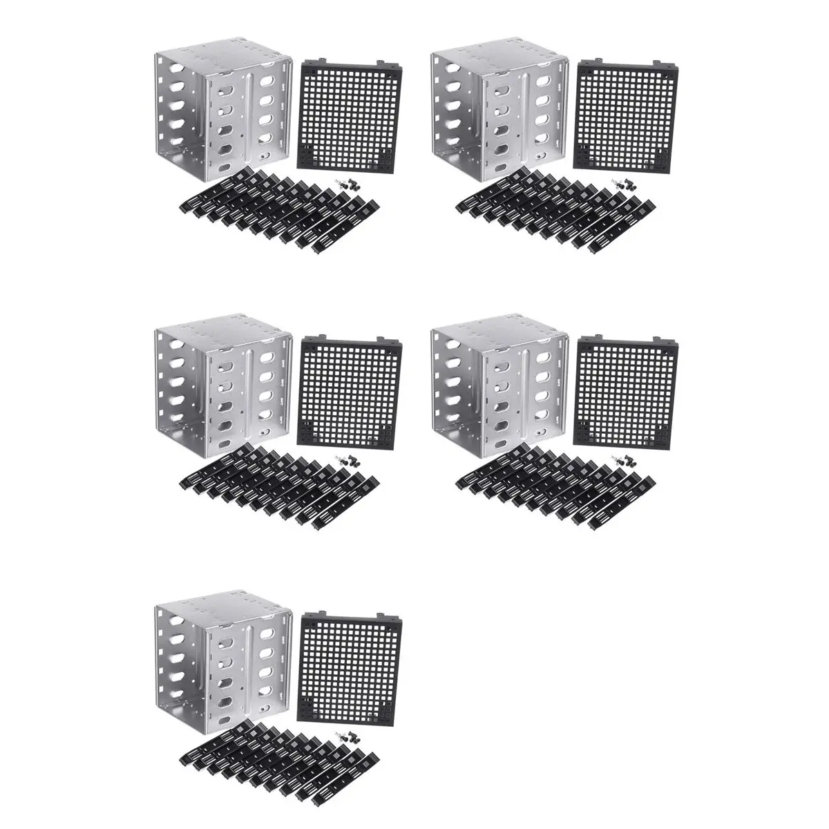 Okay 5 Set 5.25 Inch to 5 X 3.5 Inch SATA HDD Cage Rack Hard Drive Disk Enclosure HardDrive Disk Tray Caddy Adapter