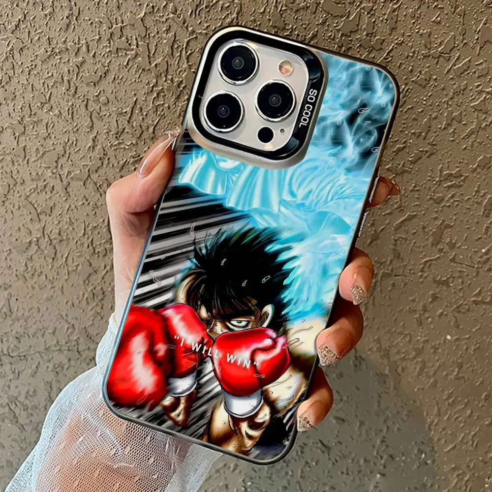الملاكمة H-Hajime no Ippo جراب هاتف آيفون 17,16,15,14,13,12,11 برو ماكس Blcak ماتي غطاء مقاوم للصدمات