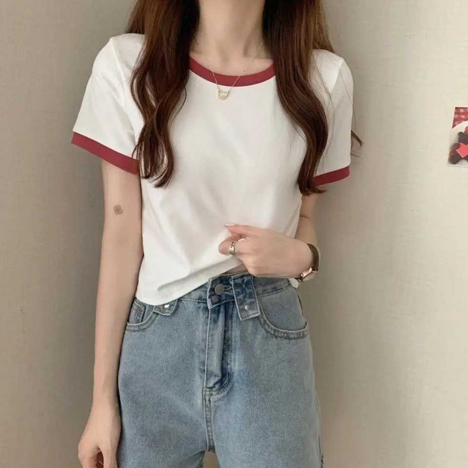 CDPF-WYP-6762 여성 쇼트 티셔츠, 봄여름 패치워크 슬림 커프드 티 추천 리뷰