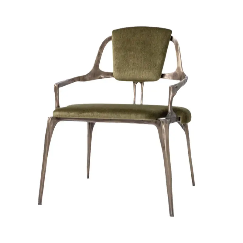 

Luxury pure copper living room single chair with frame bronze armrest dining chair home silent wind retro designer chair