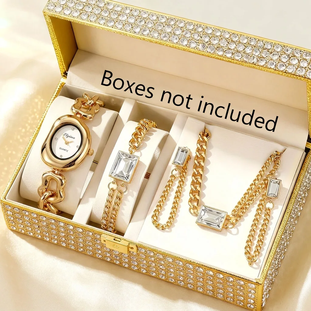 5PCS Fashion Irregular Women Quartz Watch Jewelry Set Elegant Chain Bracelet Rhinestone Ladies Wristwatch  (Without Box）