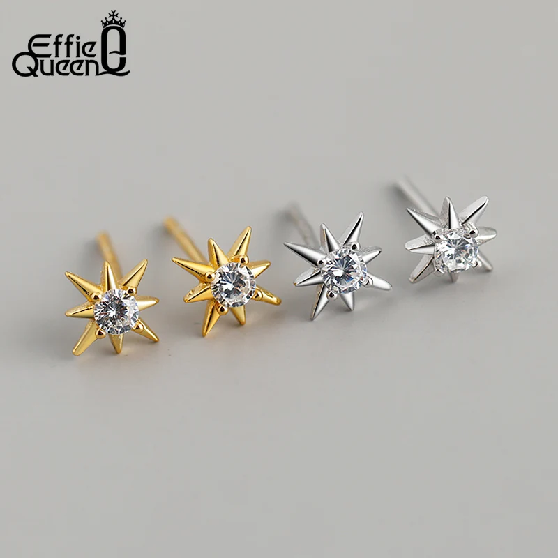 Effie Queen Cubic Zircon Star Stud Earrings 925 Sterling Silver Original Shiny CZ Ear Stud Party Jewelry Daily Wear Gift APE27