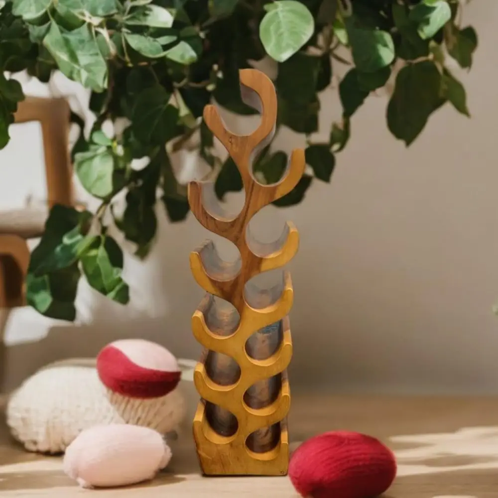 12本用ナチュラルタンウッドワインラック、10.2x7.1x39.4インチ、素朴な床置きまたはカウンター置き型ホルダー、ホームバー用