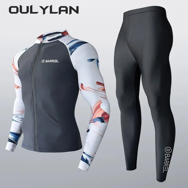 Oulylan Rash Guard da uomo in 2-3 pezzi con pantaloncini da ragazzo costume da bagno con cerniera a maniche lunghe costume da bagno muta Beachwear