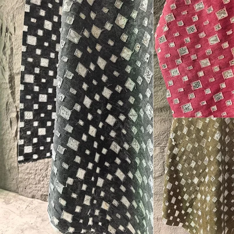 

Broken Hole Washed Denim Jacquard Fabric for Outerwear Dress Vest Luggage Clothing Designer Apparel Diy Sewing Fabric By Meter