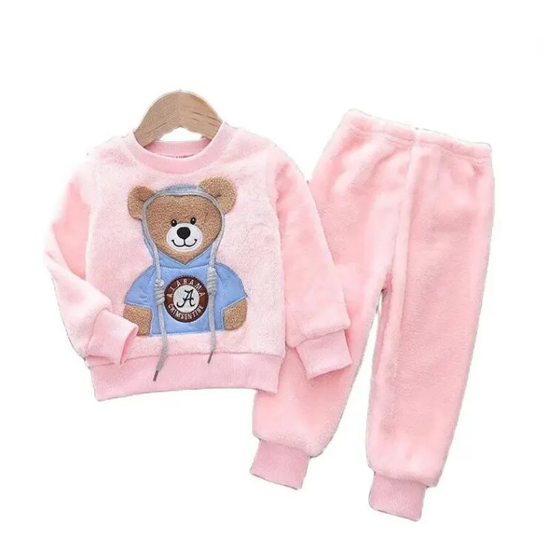 New Kids Flannel Pajama Sets Winter Christmas Pyjamas For Children Thick Warm Cartoon Sleepwear Girls Boy Casual Home Suit 0-5Y
