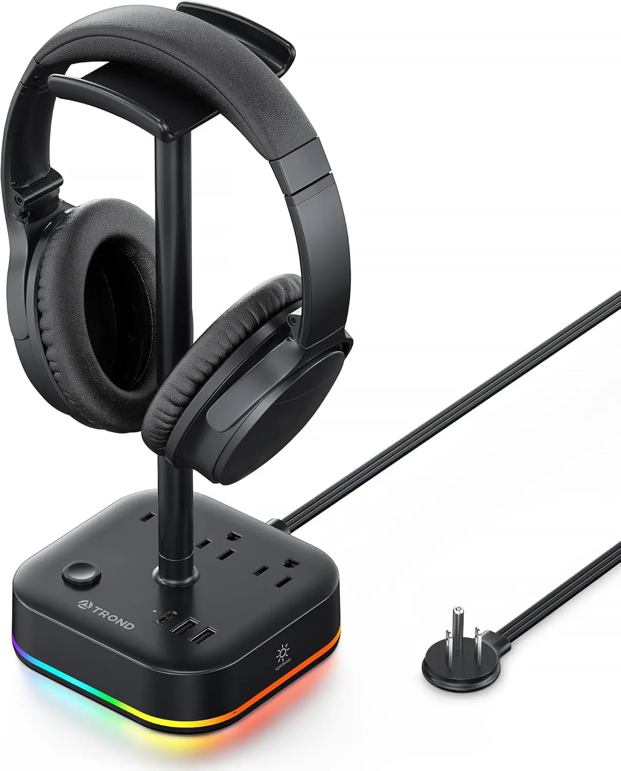 

Подставка для игровой гарнитуры с USB-портами для зарядки, 3 розетками переменного тока и RGB-подсветкой — настольный органайзер для геймеров