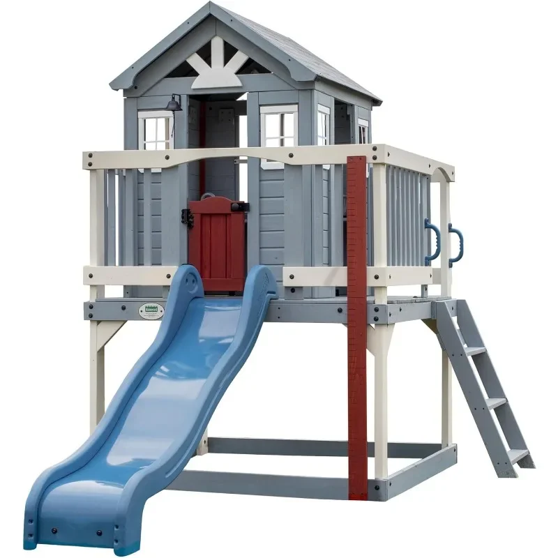 Christmas.Beacon Heights Elevated Playhouse, Play kitchen, Powered Blender, Working Bell, 6 ft Wave Slide