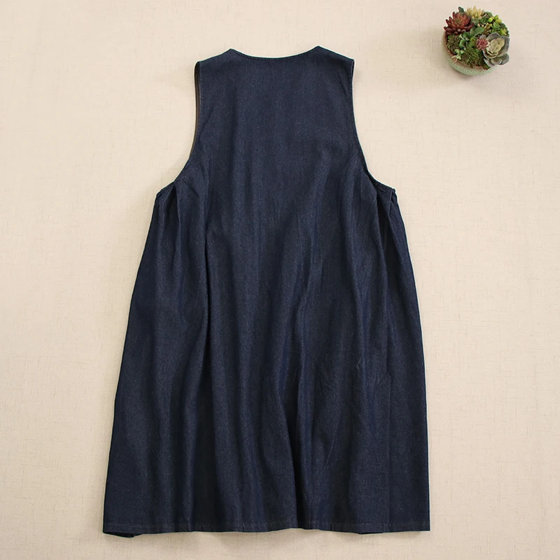 Autunno New Japanese Mori Girl Vintage asimmetria Denim Blue Tank Dress donna Retro Casual Jeans larghi gilet abiti Outwear