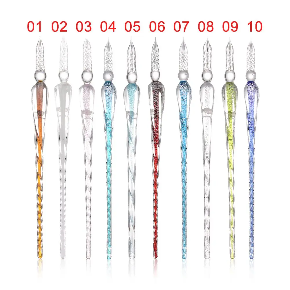 1 Pc 0.7mm Glass Drip Filling Ink Fountain Pen Crystal Penholder Vintage Handmade Dipping DIY Craft Signature Pens Writing Tools