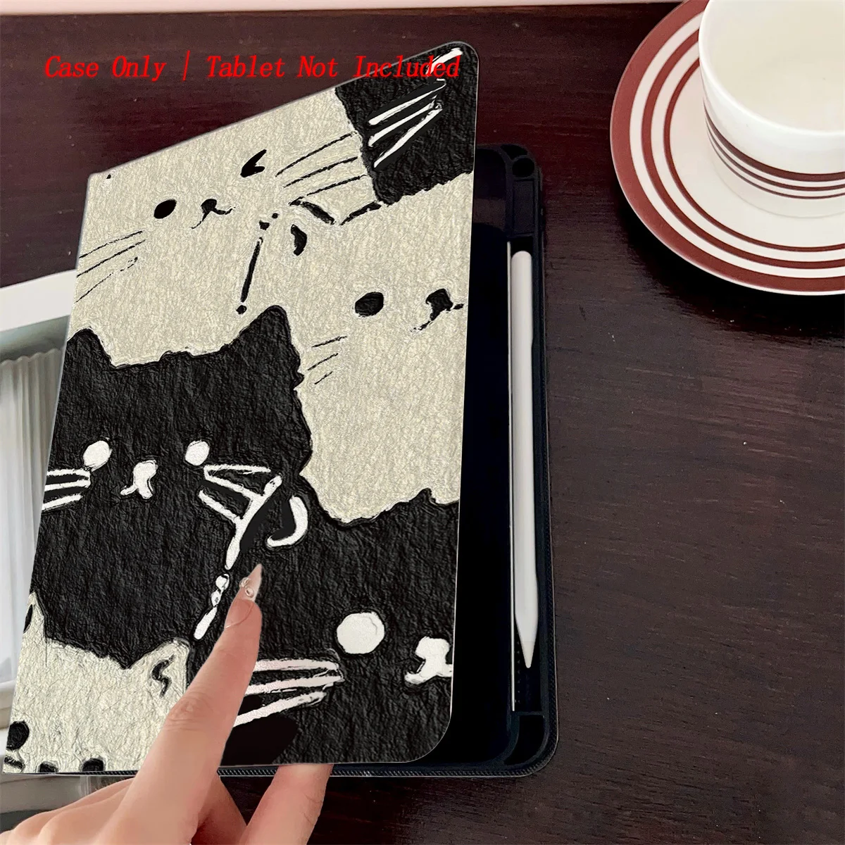 Playful B&W Cat Design iPad Case for Air 5 10.9 Mini 7 8.3 11th Gen 10.2 Anti-Scratch Auto Wake/Sleep