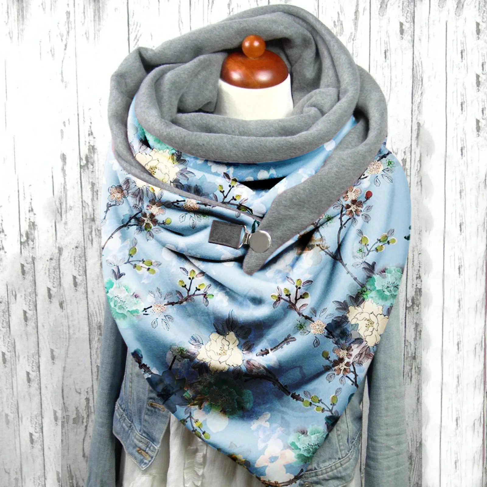 

Fllower Printing Button Neck Wrap Casual Warm Thermal Scarves Shawls Foulard Neck Bandana 2024 Winter Scarf For Women Japanese