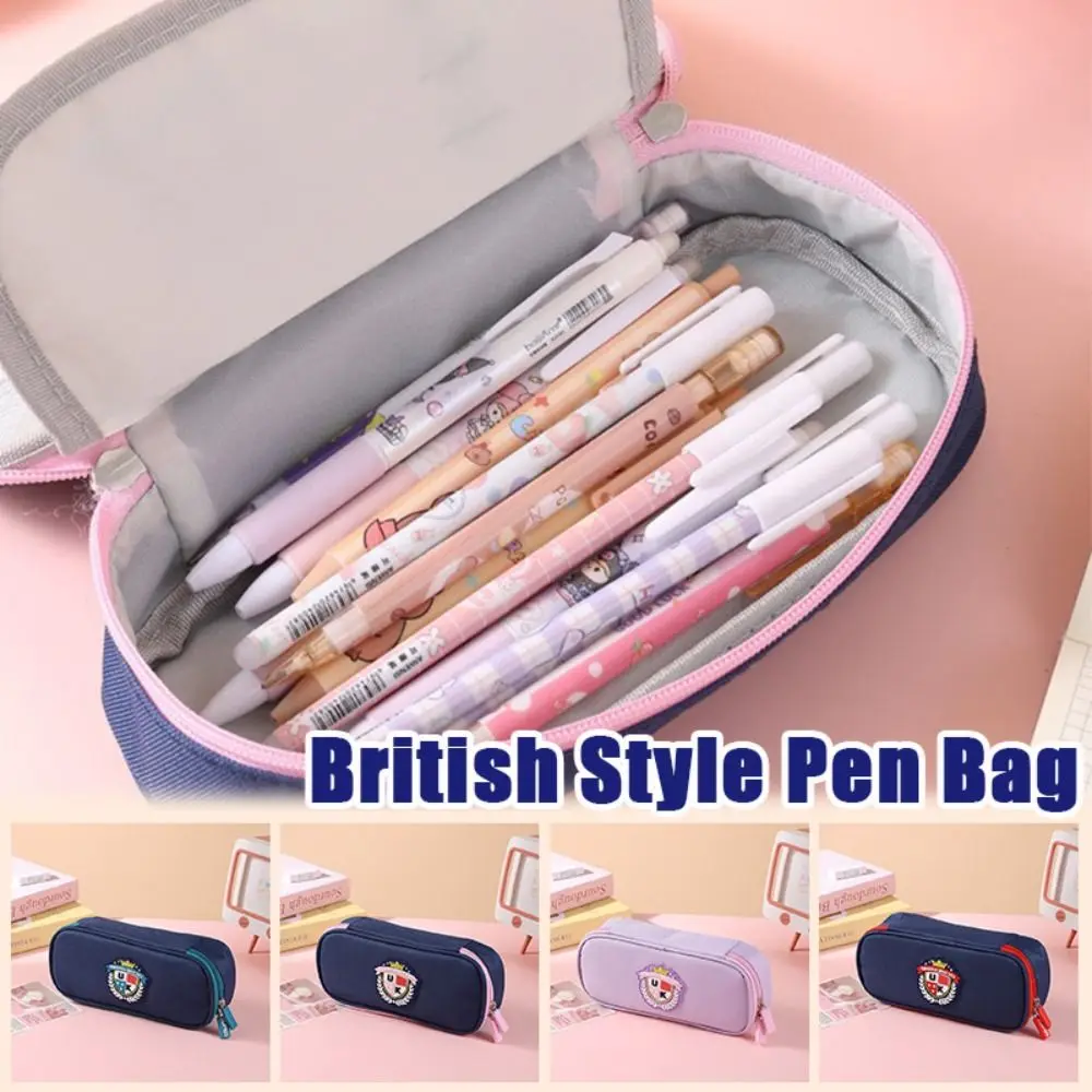 High Quality British Style Pen Bag Three-Layer Large Capacity Stationery Bag Back To School Gift Stationery Organizer Student