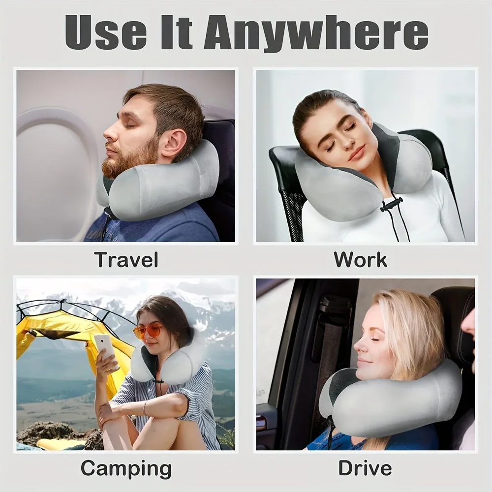 Travel Pillow, Airplane Sleep Travel Pillow, Memory Foam Neck Pillow Set Includes Eye Mask, Earplugs, and Storage Pouch - view 6