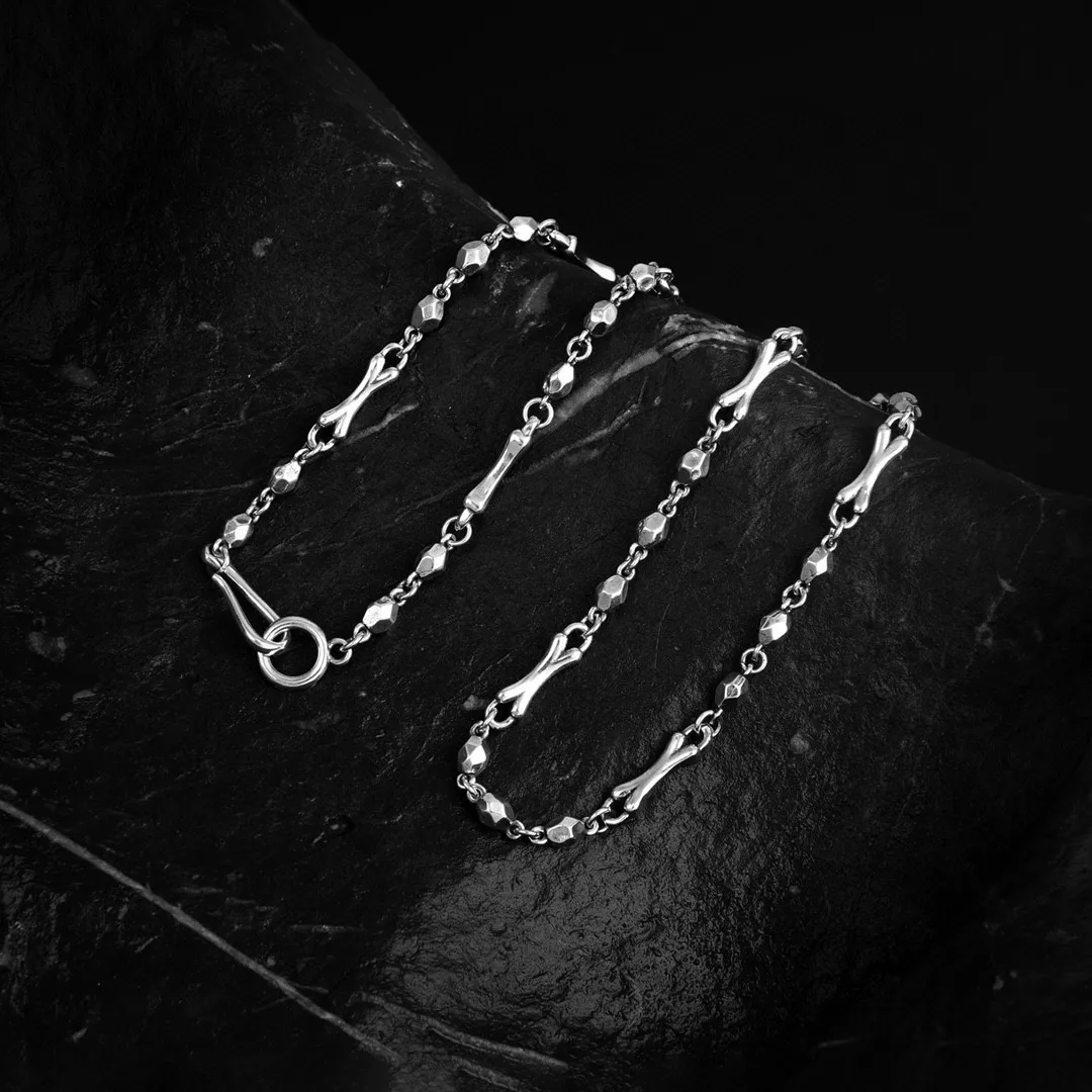 S925 silver stone bone necklace men's accessories collarbone chain trendy hip-hop European and American matching chain
