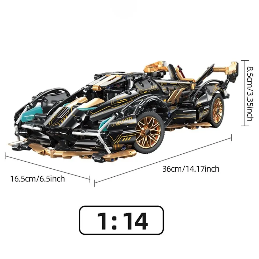 Конструктор KAVOWORLD 1:14, набор для сборки суперкара, 981 деталь, черно-золотой спортивный городской автомобиль, игрушка-конструктор с подвижным хвостовым оперением и открывающимся салоном, модель для самостоятельной сборки, идеальный подарок на день рождения или Рождество