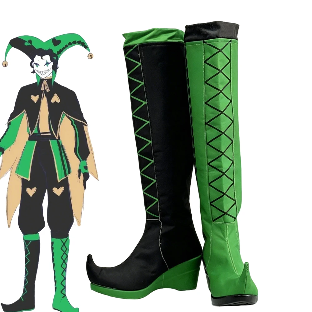 

Game The Freak Circus Harlequin Cosplay Shoes Adult Clown Green Black Long Boots Halloween Carnival Costume Prop