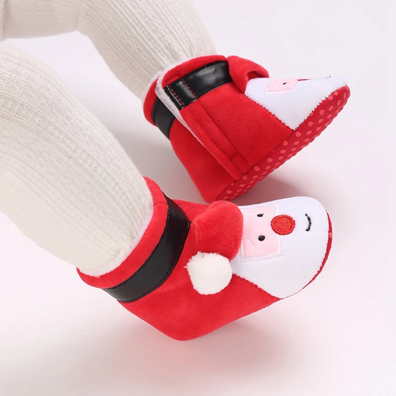 Christmas Infant Newborn Booties Santa Foot Socks Baby Boots Cute Cartoon Winter Warm Slippers Anti-Slip Shoes