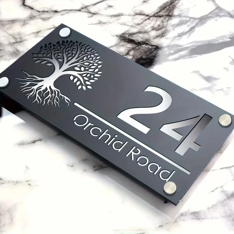 1Pc Custom Tree of Life Acrylic House Number Door Street Sign Plaque,Home Room Garden Decor,Birthday Wedding Gift
