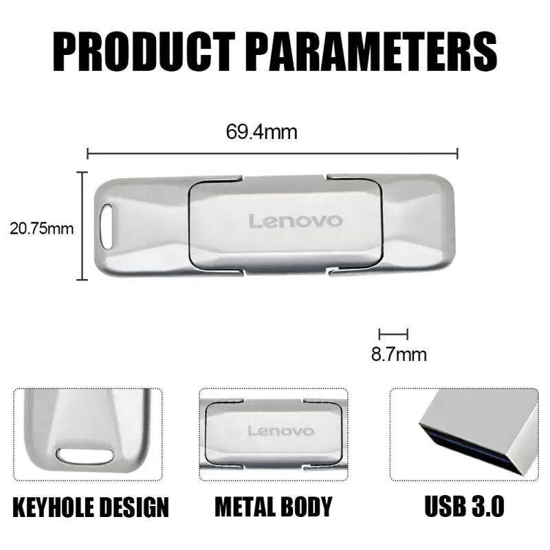 Lenovo USB 3.0 Flash Drives 2TB 1TB Mobile Memory Stick TYPE-C 2 In 1 Pen Drive 512GB 256GB 128GB High Speed Flash Disk For ps4