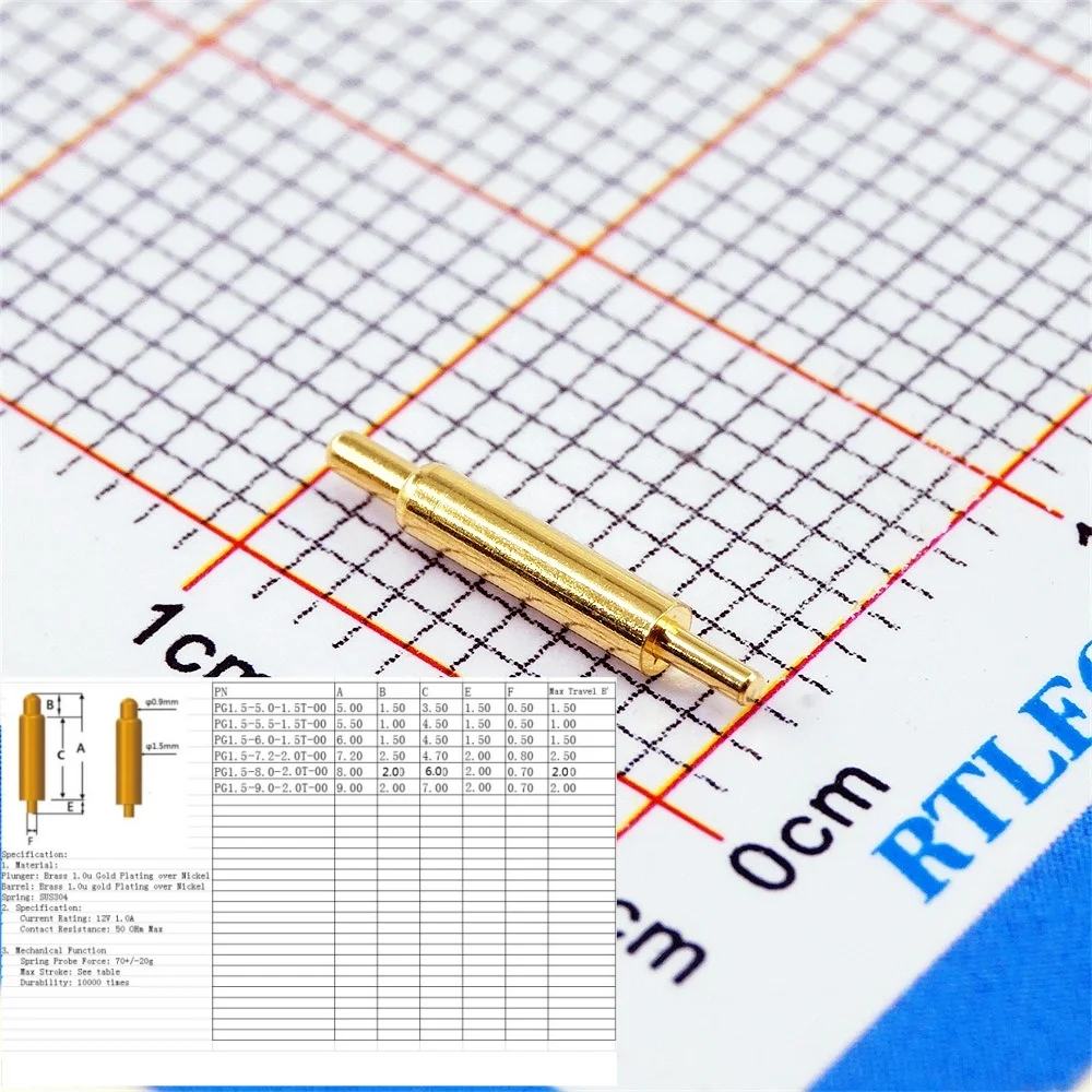 5/20/50 Pcs Pogo Pin Connector OD 1.5 Battery Spring Loaded DIP 5 5.5 6 7 8 9 10 11 MM Through Holes PCB Test Probe Gold Plated