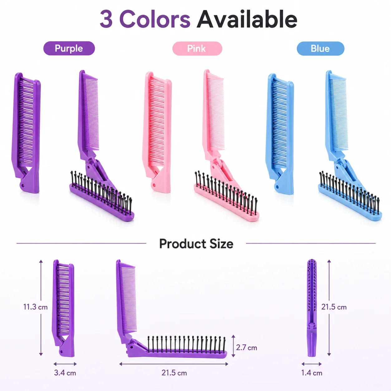 Foldable Travel Massage Comb, Portable Hair Styling Brush, Compact Plastic Comb for On-the-Go Grooming