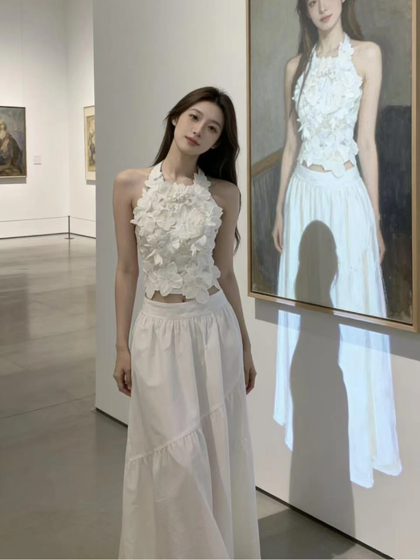 

Elegant Embroidered Heavy Work Vest Top Set Women's High Waist Skirt Two Piece Suit Spring Fashion Slimming Fit