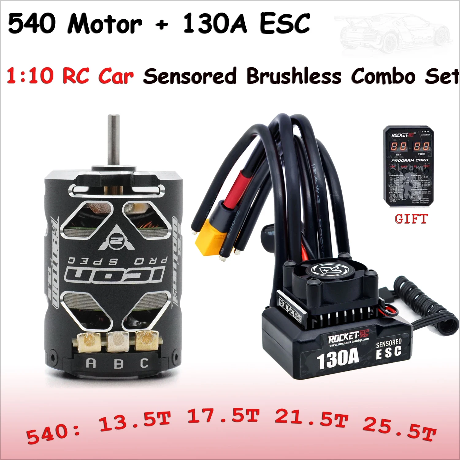 

130A ESC w/ 540 ICON V2 13.5T 17.5T 21.5T 25.5T Motor Sensored Brushless Combo set for 1/10 RC off-road on-road Racing Drift Car