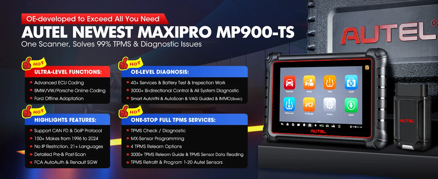 Autel MaxiPRO MP900TS MP900 TS OBD2 Diagnose-Scanner TPMS Programmier- und Diagnosewerkzeug Upgrade von MaxiSYS MS906TS CANFD & DOIP – Detail 2