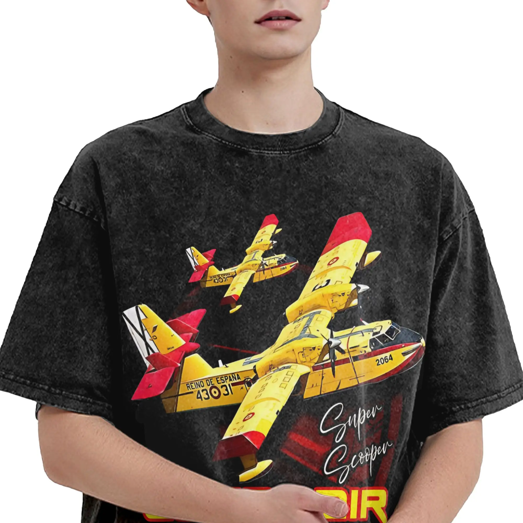 Summer Canadair cl-415 Super Scooper firebomber Aircraft  Washed Shirt Outfit Oversize T-Shirt  Men Women Tee Shirt