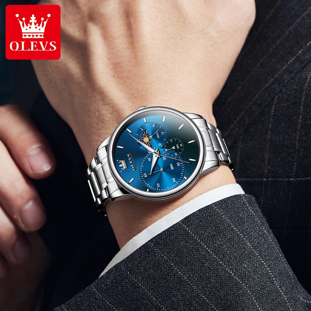 OLEVS 2936 Fashion Business Chronograph Quartz Man Watch Top Brand Waterproof Luminous Watch For Men Moon Phase Dress Wristwatch