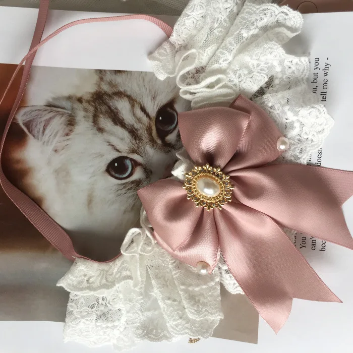 Pearl Dog Collar Jewelled Silk Wedding Cat Puppy Ribbon Scarf Pendant Pet Bows Necklace Satin New Kitten Accessories Bowtie Gift