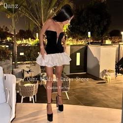 Qanz Vestido De Graduación V-neck Velvet Robes Bal De Promo Tiered Homecoming Dress Short Mini Cocktail Party Dresses Customized