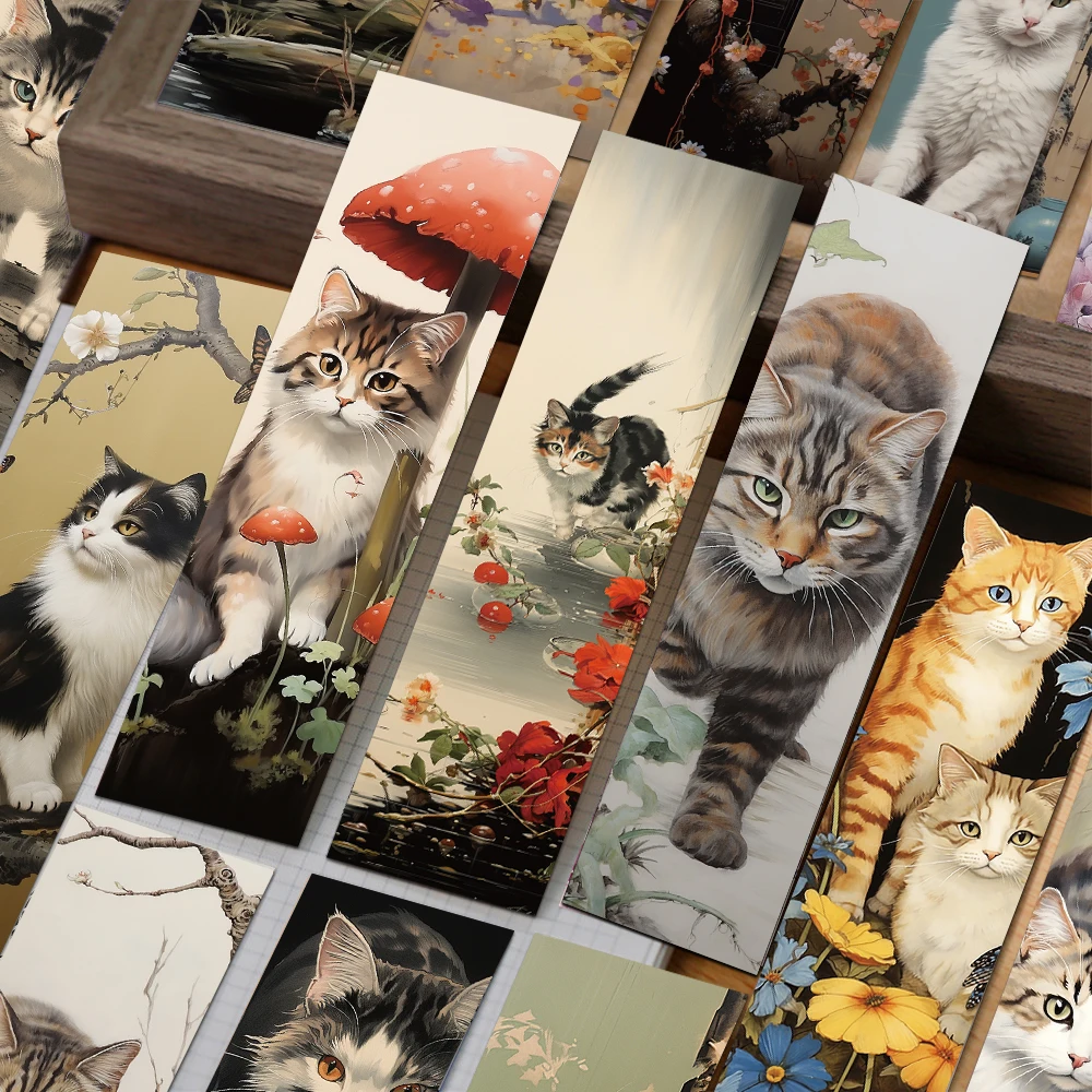 30 Stück japanische Katzen-Lesezeichen, Leseseiten, Bücher, beschriftet, Schreibwaren, DIY, kreative ästhetische Lesezeichen, Studenten-Geschenke