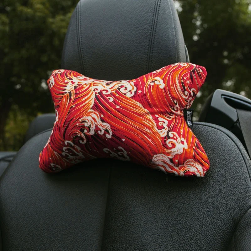 Car head pillow neck pillow JDM and wind day floating world painted four seasons universal car interior pillow car bone pillow