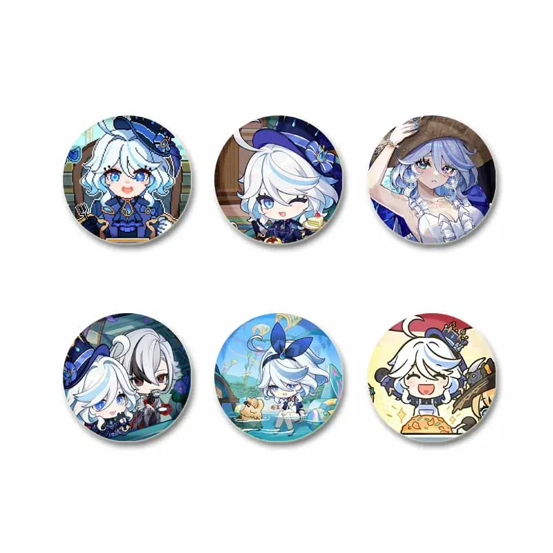 فتاة كارتون فورينا ‌   شارة لعبة Genshin تأثير بروش دائري على حقيبة الملابس والاكسسوارات مخصص التلبيب دبوس مجوهرات هدية للأصدقاء