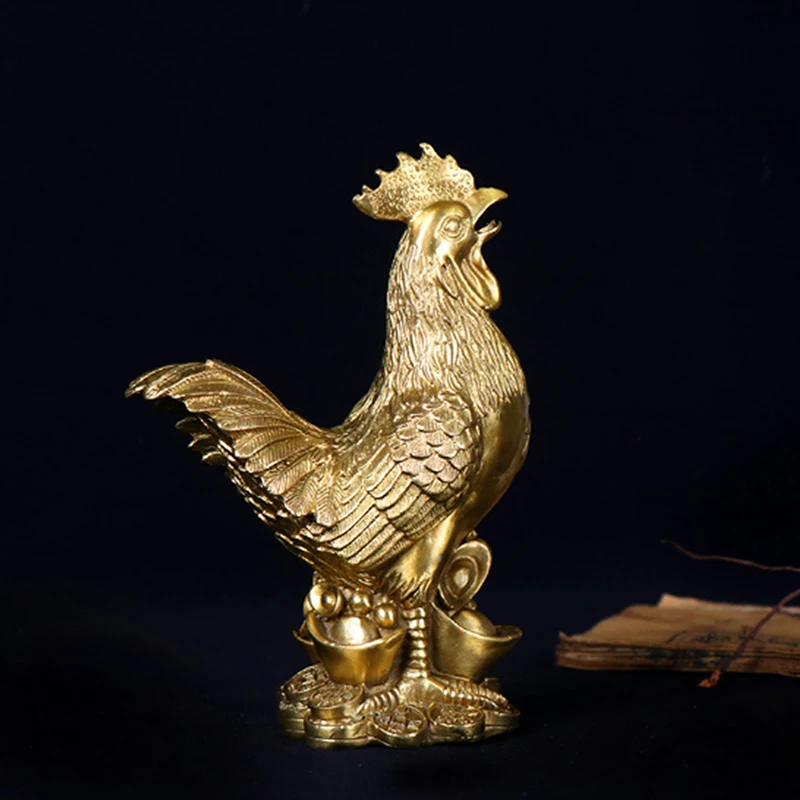 Brass Rooster Cock Figurine Statue Chinese Lucky Fengshui Ornament for Home Office Store Desktop Decoration Handmade Crafts